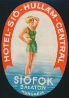 cca 1930 Balaton, Siófok, Hotel Sió-Hullám-Centrál reklám címke, 13x9 cm