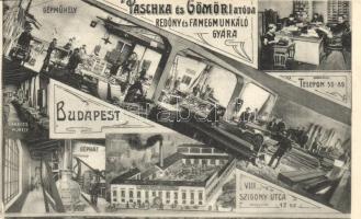 Budapest VIII. Szigony utca 12. Paschka és Gömöri utóda redőny és famegmunkáló gyára, gépműhely, lakatos műhely, gépház belsők. reklámlap