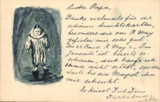 1899 Clown. Hand-painted art postcard s: Ilona