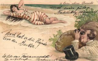 1899 Eine schöne Aussicht / Gently erotic art postcard, litho
