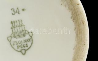 Zsolnay dekoratív mokkás csésze és alj, kopott aranyozás, jelzett