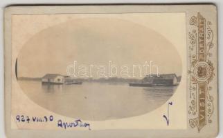 1927 Apostag, vízimalom a Dunán, keményhátú fotó, Veszprémi utóda Pejtsik Károly (Budapest) felvétele, feliratozva, 6,5×10,5 cm