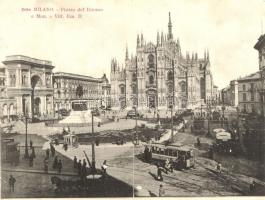 Milano, Piazza del Duomo e Mon. a. Vitt. Em. II. / square, monument, trams. panorama card