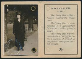 1932 Országos Tiszti Kaszinó, mozi meghívó, fényképpel, pecséttel, 8x6 cm