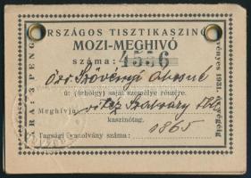 1932 Országos Tiszti Kaszinó, mozi meghívó, fényképpel, pecséttel, 8x6 cm