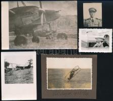 cca 1933-1940 Repülősök és repülőgépek, 8 db fotó, 4x3,5 és 9x14 cm között