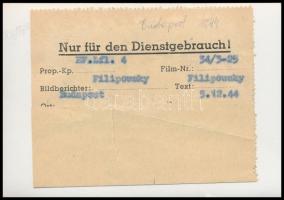 1944 Budapest, Rákóczi út, katonák lovaskocsin a front felé tartanak, Filipowksy felvétele hátoldalá...