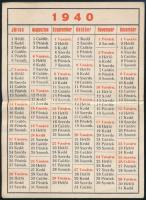 1940 Mini naptár, 6,5x4,5 cm