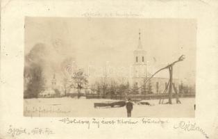 1904 Balatonőszöd, Őszöd; Római katolikus templom télen, photo (EK)