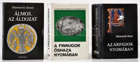 3 db könyv: A finnugor őshaza nyomában; Dümmerth Dezső: Álmos az áldozat; Dümmerth Dezső: Az Árpádok nyomában. Példányonként változó kötésben, jó állapotban.