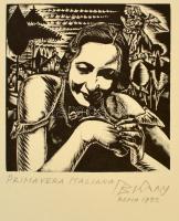 Buday György (1907-1990): Primavera Italiana. Fametszet, papír, jelzett, 11,5×11,5 cm