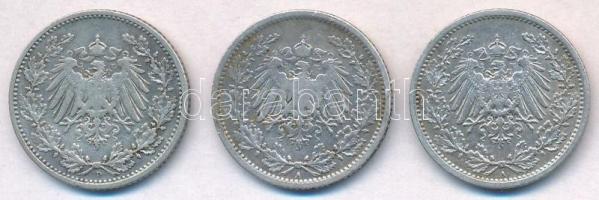 Német Birodalom 1905D 1/2M Ag + 1906A 1/2 Mark Ag + 1907A 1/2M Ag T:2-,3
German Empire 1905D 1/2 Ma...