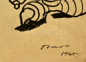 Olvashatatlan jelzéssel: Sárkányölő. Tus, papír, 43×30 cm