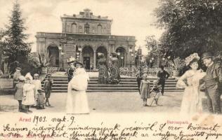 Arad, Baross park, Kioszk. Ifj. Klein Mór kiadása, úriember montázs / park, kiosk. gentleman montage