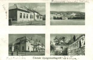 Gyergyószárhegy, Szárhegy, Lazarea; Iskola, Ferenc-rendi zárda, Kultúrház, Gróf Lázár család kastélyának romjai / school, priory, community house, castle ruins (EK)