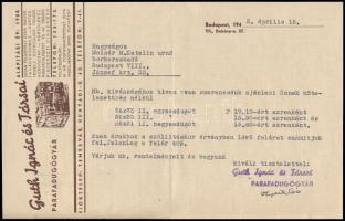 1942 Guth Ignác és Társai Parafadugógyár díszes fejléces árajánlat, 14,5x22,5 cm
