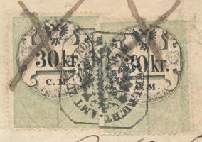 Nagykőrös 1858 Bírósági végzés 2 x 30kr CM okmánybélyegekkel