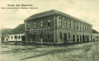 Bozovics, Bozovici; Stanoilovits szálló, Almajana takarékpénztár. Káden József kiadása / hotel, savings bank