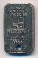 Svájc DN Banque Cantonale Vaudoise Lausanne befektetési ezüsttömb (19,47g/0.999/18x31mm) T:3 lyukas Switzerland ND Banque Cantonale Vaudoise Lausanne silver bar (19,47g/0.999/18x31mm) C:F hole