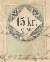 Gyula 1856 Halotti anyakönyv kivonat 15kr C.M. okmánybélyeggel