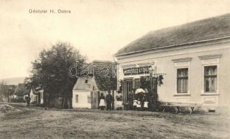 Dobra, Hunyaddobra; utcakép, Musztécz György üzlete / street view with shop