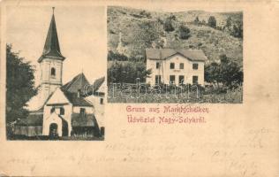 Nagyselyk, Marktschelken, Seica Mare; templom, vasútállomás / church, railway station  (EK)