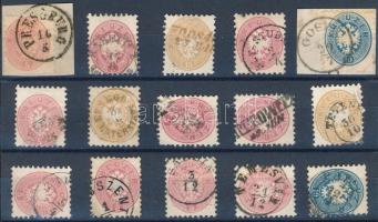 15 stamps nice / readable cancelaltions, 15 db bélyeg kivágáson szép / olvasható bélyegzéssekkel