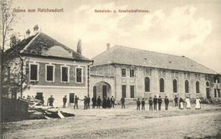 Riomfalva, Reichersdorf, Richis; Községháza, üzlet / gemeinde und Gesellschaftshaus / town hall, shop