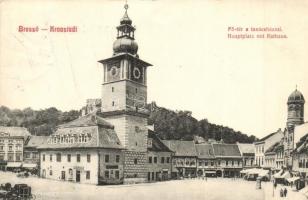 Brassó, Kronstadt, Brasov; Fő tér, Tanácsház, üzletek / main square, council hall, shops (EK)