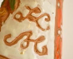 Kovács Margit (1902-1977): Kislány virággal. Festett kerámia, jelzett, hibátlan, m: 13 cm / Girl wit...