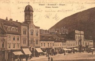 Brassó, Kronstadt, Brasov; Búza sor, Carl Kamner üzlete. Grünfeld Samu kiadása / Kornzeile / street view, shops (EK)