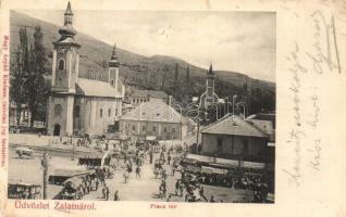Zalatna, Zlatna; Piac tér, templomok / market square, churches (Rb)