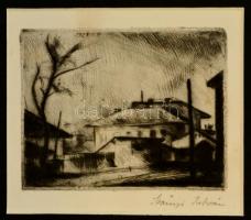 Szőnyi István (1894-1960): Falusi utca 1927, rézkarc, papír, jelzett, 8,5×10,5 cm
