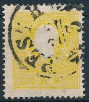 2kr II. típus kénsárga "PESTH" Certificate: Steiner (alul elvékonyodás), 2kr Type II. sulfur yellow "PESTH" Certificate: Steiner (thin paper)