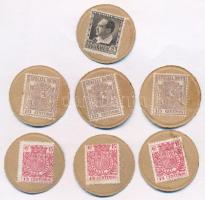 Spanyolország ~1930. 5c + 10c (3x) + 15c (3x) bélyeges szükségpénz T:II Spain ~1930. 5 Centimos + 10 Centimos (3x) + 15 Centimos (3x) emergency stam money C:XF