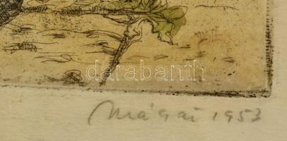 Mácsai István (1922-2005): Budapest 1953, színezett rézkarc, papír, jelzett, 23×30 cm