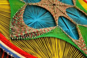 Mandala cérnakép, falemezen, 48×48 cm