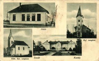 Szodó, Svodov (Zseliz, Zeliezovce); Iskola, Református és római katolikus templomok, kastély / school, churches, castle (EB)