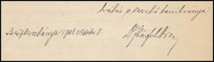 1908 Besztercebánya, Dr. Schönfeld Áron rabbi kézzel írt levele tanárának, autográf aláírással, fejl...
