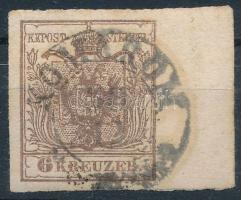 6kr MP III brown,10mm margin on the right side "KOMÁROM" Certificate: Babor 6kr MP III bar...