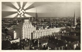 Vienna, Wien I. Hochhaus Herrengasse / skyscraper with swastika. NSDAP German Nazi Party propaganda + 1938 Der Führer in Wien So. Stpl.