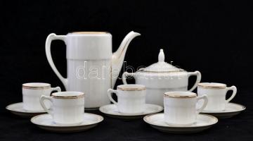Retró porcelán kávéskészlet. Aranyozott mázas fehér porcelán. Jelzés nélkül