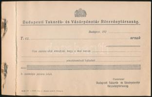 1922 Budapesti Takarék- és Vásárpénztár Részvénytársaság kitöltetlen számlatömbje