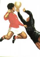 9 db MODERN grafikai motívumlap az 1986-os Mexikói Labdarúgó Világbajnokságról. Svindt Ferenc rajzai...