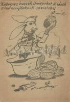 1943 Kellemes Húsvéti Ünnepeket! Tábori Postai Levezőlap / WWII Hungarian military Easter greeting card, rabbit soldier (EK)