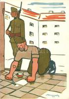 II. világháborús, humoros magyar katonai lap; kiadja Bruck Mihály / WWII Hungarian military art postcard s: Magyarász