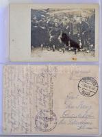 64 db RÉGI első és második világháborús katonai képeslap fotókkal és bélyegzésekkel albumban. Érdekes anyag! / 64 pre-1945 WWI and WWII military motive postcards and photos with stamps in an album. Interesting collection!
