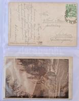 64 db RÉGI első és második világháborús katonai képeslap fotókkal és bélyegzésekkel albumban. Érdeke...