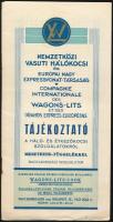 cca 1930 Nemzetközi Vasúti Hálókocsi és Európai Nagy Expressvonat Társaság Tájékoztató a háló- és étkezőkocsi szolgálatokról, menetrend függelékkel, 25x13 cm