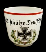 I. világháborús propaganda porcelán kakaós csésze. Bavaria Hohenstrauss, festett porcelán. Hibátlan, jelzett. / Porcelain world war I. propaganda mug. 9 cm